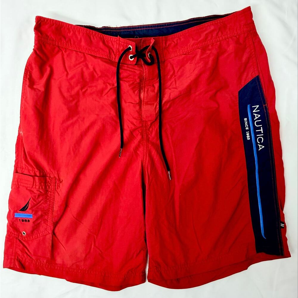 Nautica Mens Red Swim Trunks Size Large Mesh Lined Board Shorts Beach
